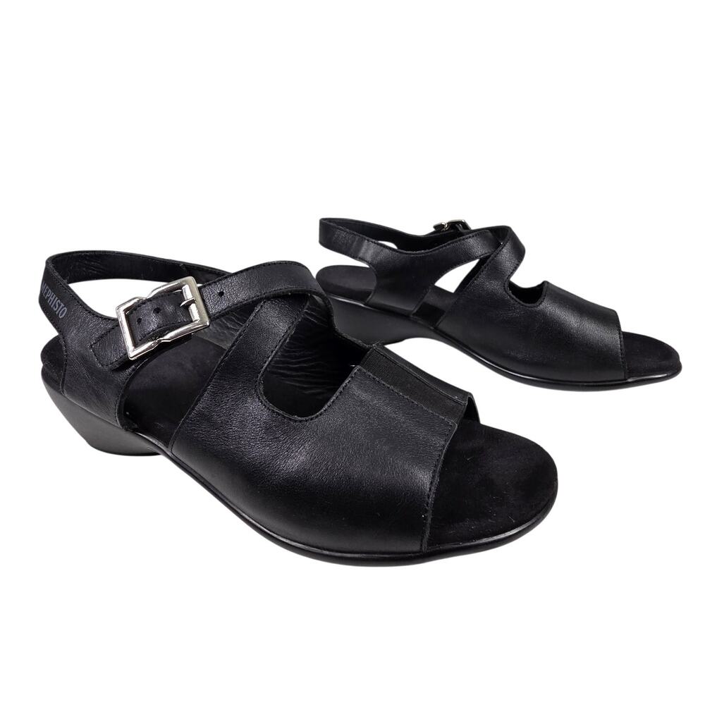 MEPHISTO WOMEN’S BLACK LEATHER COMFORT SANDALS – SIZE EU 39 (US 8–8.5)
